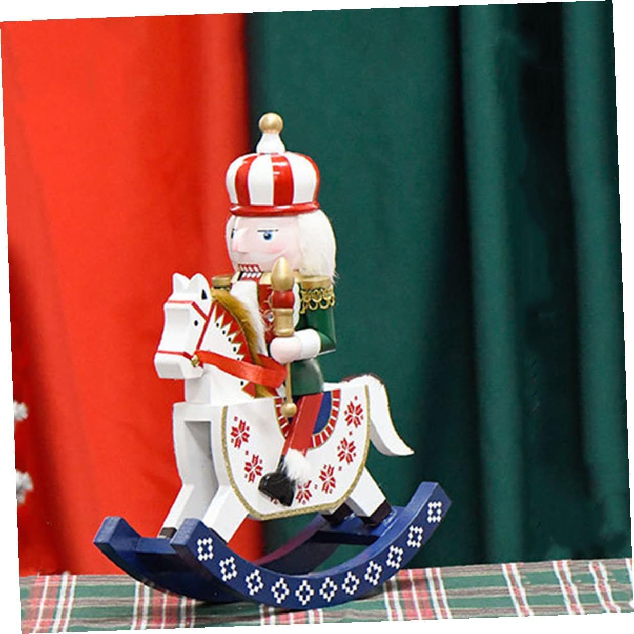 VICASKY Christmas Nutcracker Soldier Figurine 30cm Wooden Rocking Horse Nutcracker Decor Red Xmas Tree Ornament Traditional Holiday Centerpiece for Home and Table