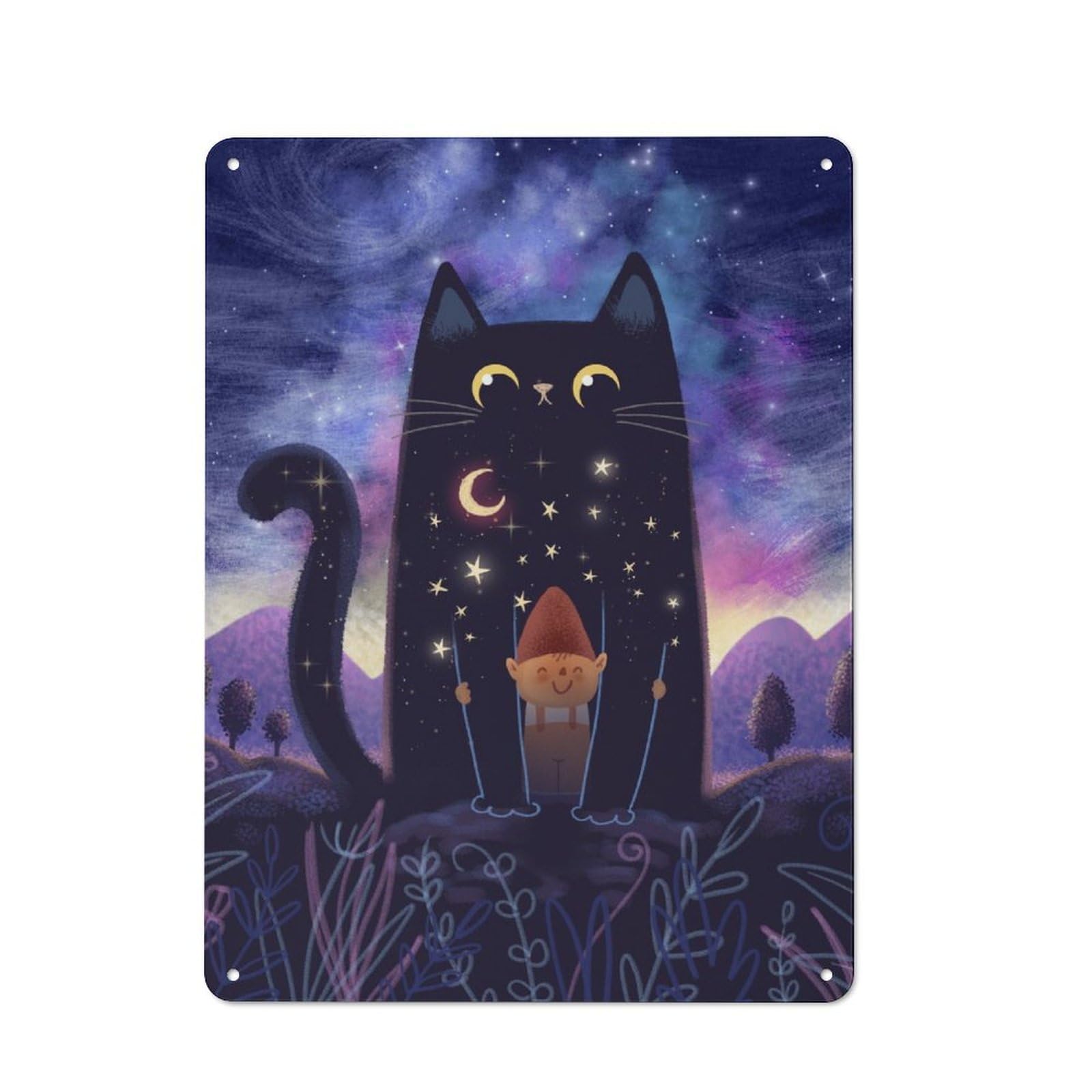 Metal Plaque with Purple Night Design 40x30cm, Cosy Diner Style Decor for Coffee Bar, Kitchen, Bistro Or Tea Corner