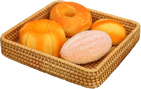 Rattan Serving Tray,Rectangle Woven Tray,Natural Wicker Rattan Woven Basket,Countertop Decorative Wicker Plate for Depositing Fruit Vegetables Drink Snacks Breakfast M