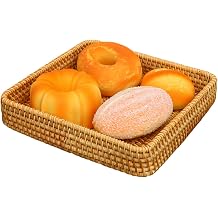 Rattan Serving Tray,Rectangle Woven Tray,Natural Wicker Rattan Woven Basket,Countertop Decorative Wicker Plate for Depositing Fruit Vegetables Drink Snacks Breakfast M