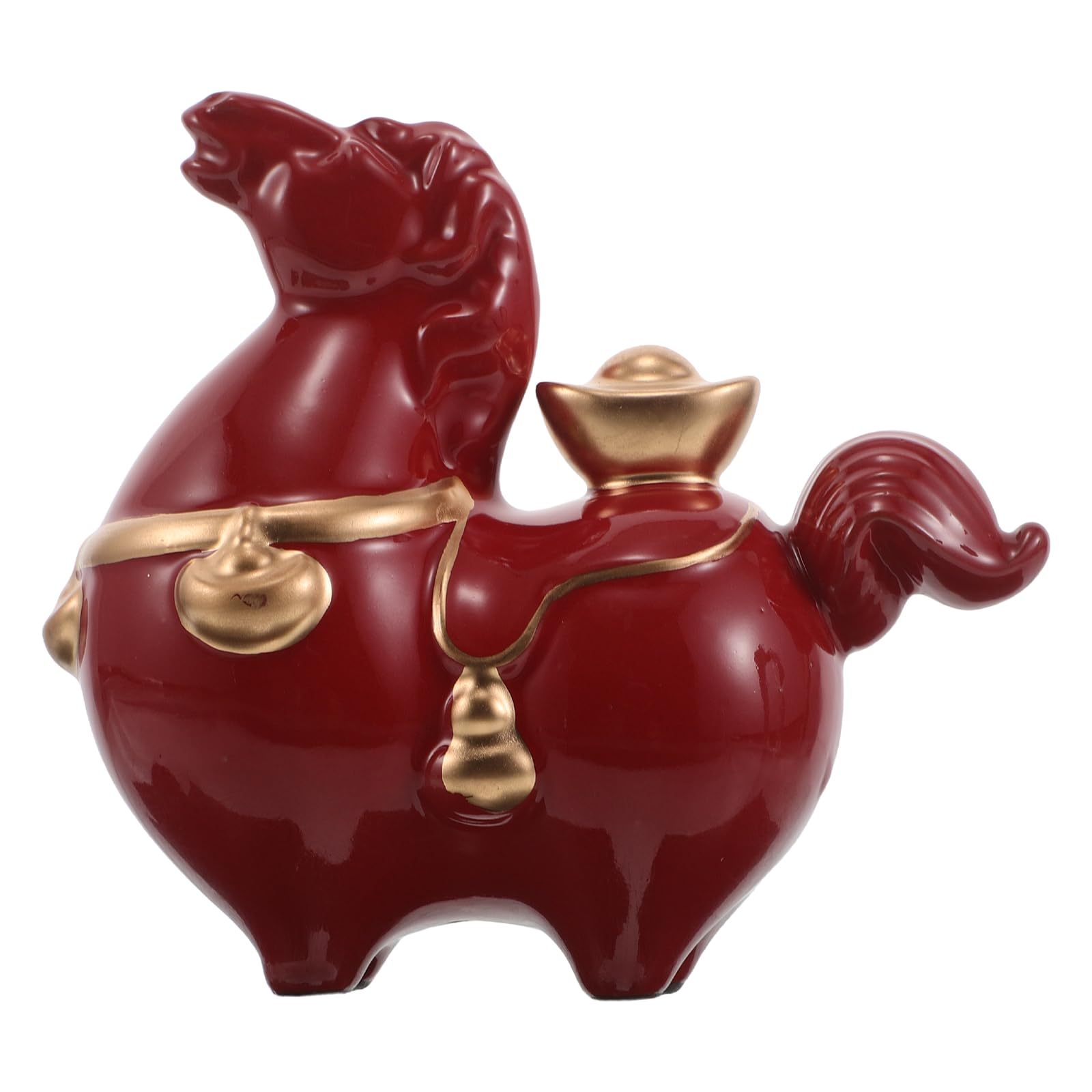 Czerwona ceramiczna figurka konia dekoracyjna i przywołuje szczęście z autentycznym artystycznym odwołaniem do bogactwa i sukcesu Feng Shui Księżycowa dekoracja noworoczna
