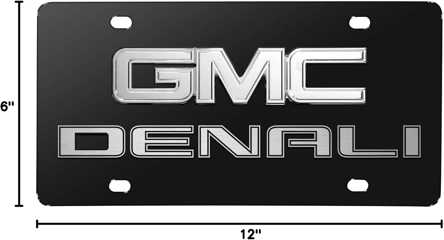 iPick Image Made for GMC Denali 3D Dual Logo Black Stainless Steel License Plate