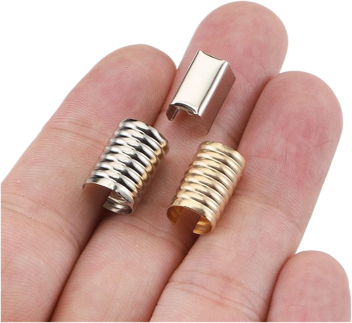 Cord End Caps Cord End Caps 500PCS Fastener Crimping Rope String 8x13mm Metal Foldable Clip(8x13mm Gold)