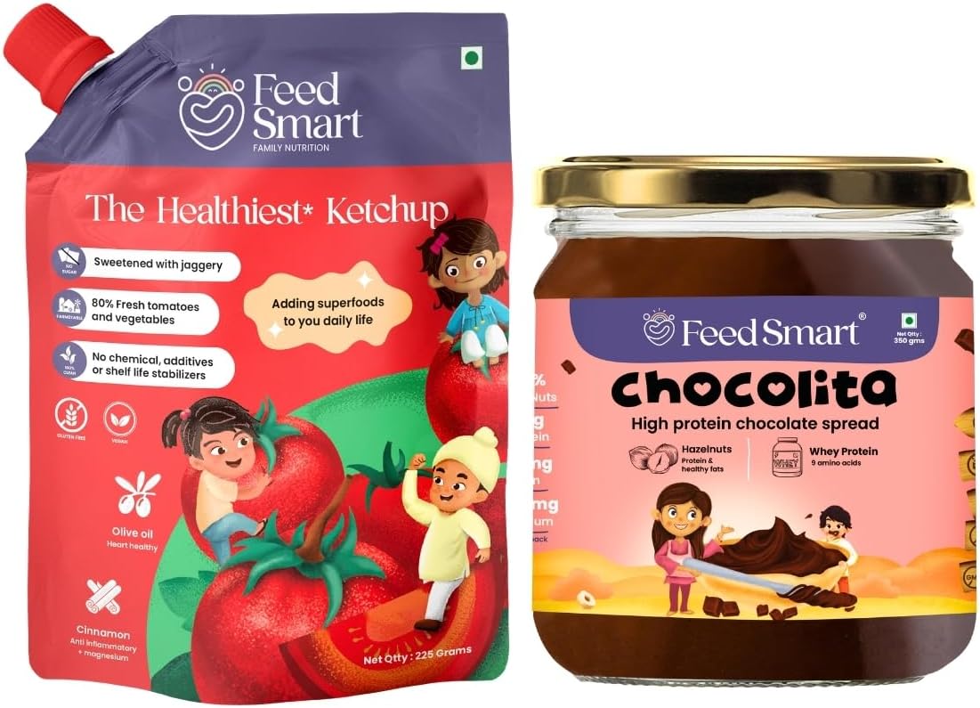 Feed Smart Can't Get Enough Combo Small | The Healthiest Ketchup with 80% Fresh Tomatoes & No Sugar And Healthy Chocolita Chocolate Spread with High Protein & No White Sugar (Large)
