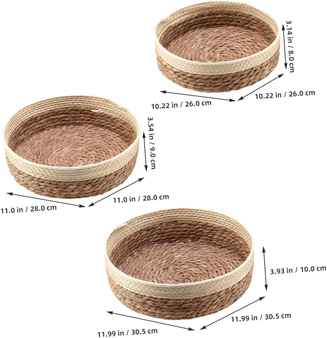 Ciieeo 3pcs Rustic Decorative Woven Storage Basket Bread Baskets Kitchen Organizers Natural