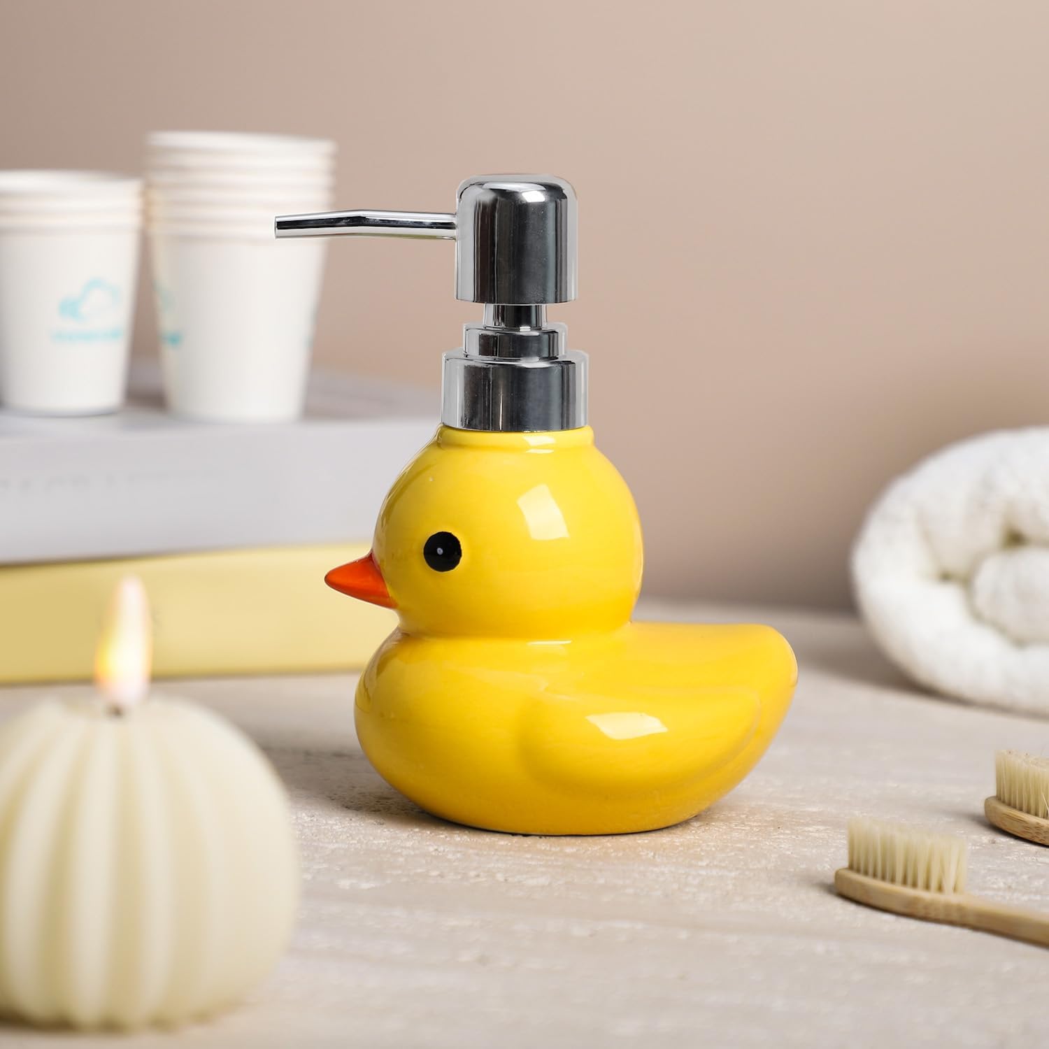 Ceramic Duck Soap Dispenser with Pump Soap Bottle or Lotion Bottle, 9 oz