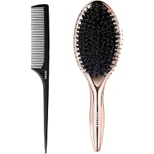 RHOS Boar and Nylon Bristle Hair Brush for Long, Curly, Thick Hair, Soft Natural Bristle Detangling Brush for Gift, Smooth & Shine, Set Includes Rat Tail Comb, Storage Bag 0.79inch Bristle