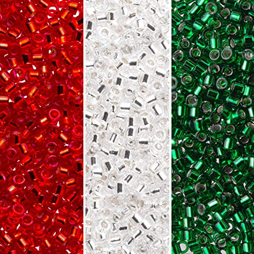 Miyuki Delica Seed Beads Bundle: Size 11/0, Christmas Silver Lined Palette Collection DB41, DB148, DB602