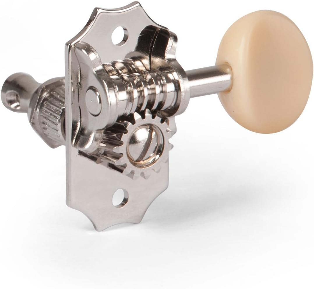 Golden Age Restoration Guitar Tuners, 3 Left + 3 Right for Solid Peghead, Bright Nickel Finish with Cream Knobs