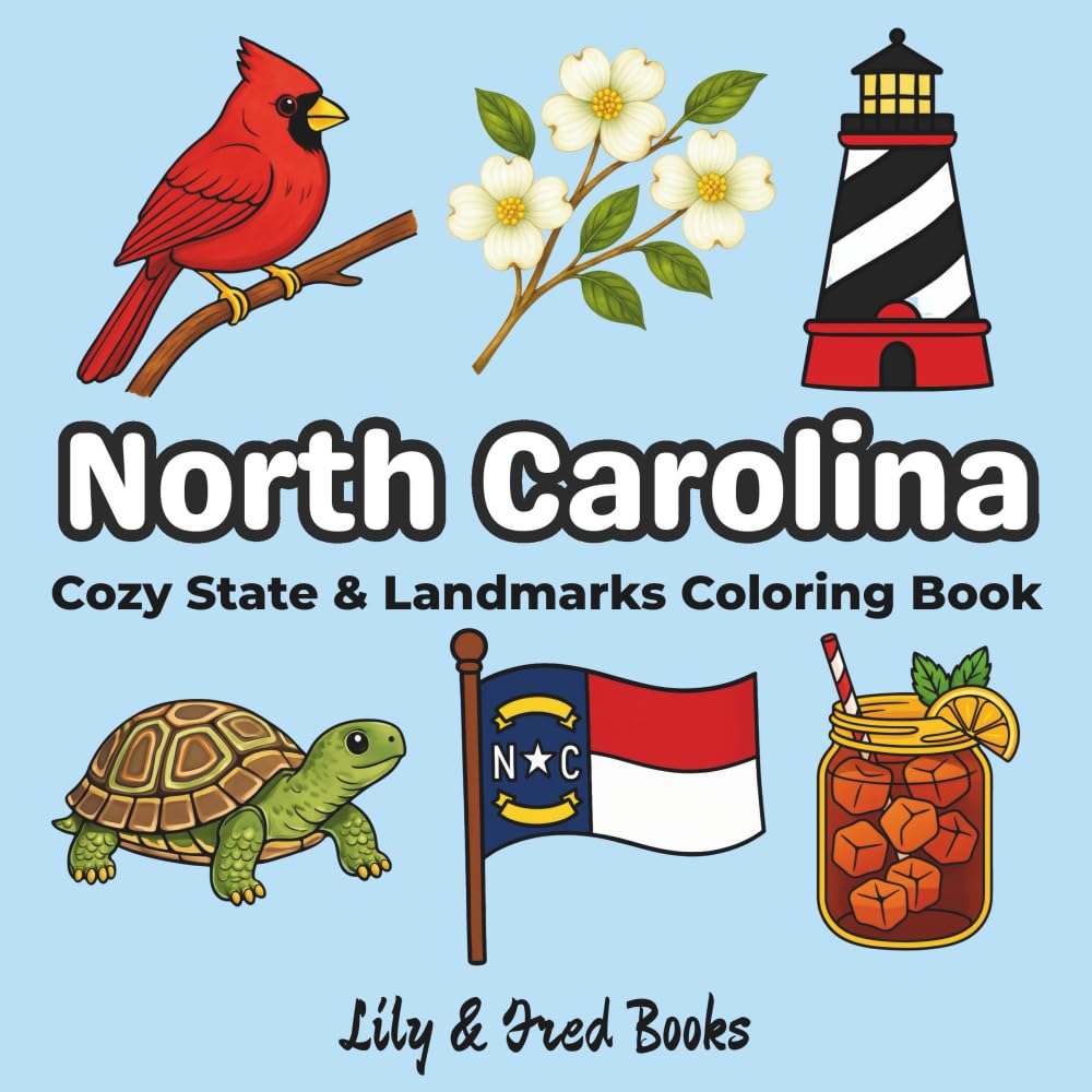 North Carolina: Cozy State and Landmarks Coloring Book (Lily & Fred Colors)