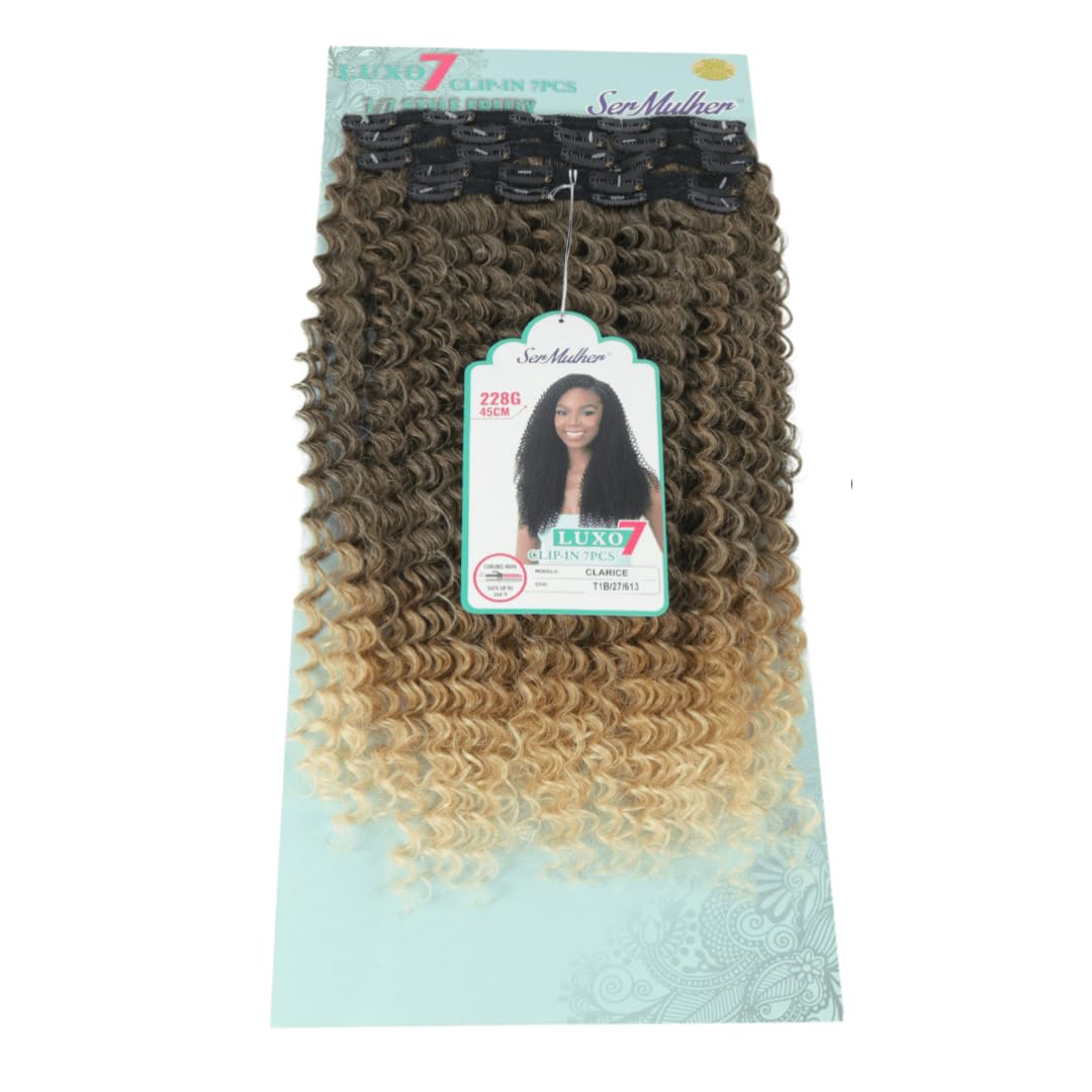 Ser Mulher CLARICE – Extension con Clip – capelli Ricci afro, lunghi- 7 Tessiture con Clip da 60cm (T1B-27-613 BLONDE DEGRADEE)