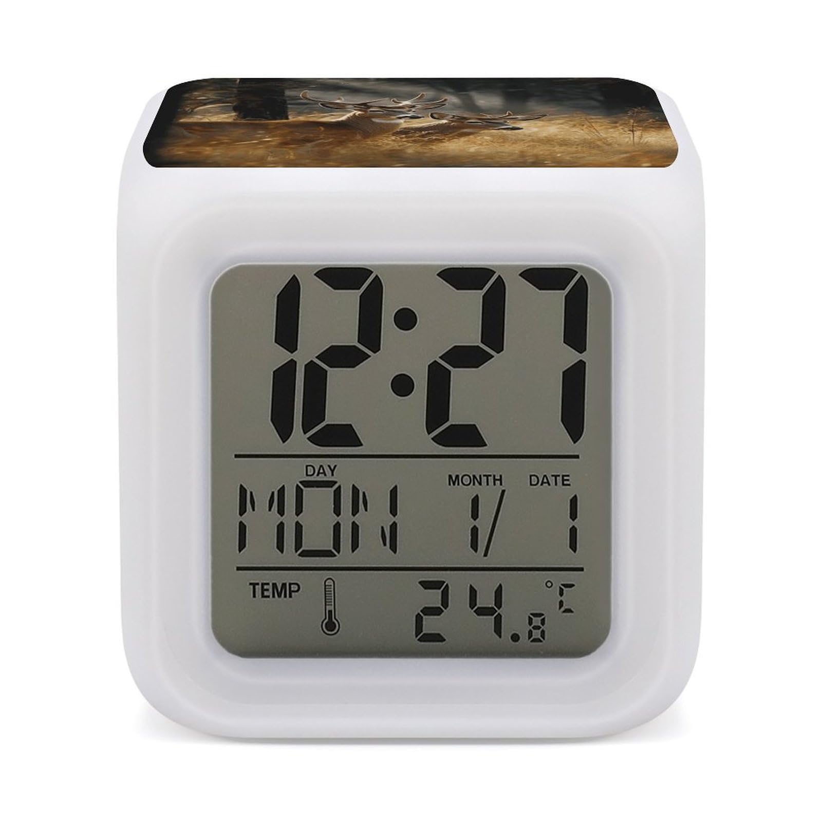 VstaDank Nature Wild Animal Deers Digital Alarm Clock LED Display Screen Color Change Alarms Clock Smart Alarm Clock Wake Up Digital Clocks with 7 Color Nightlight for Bedroom