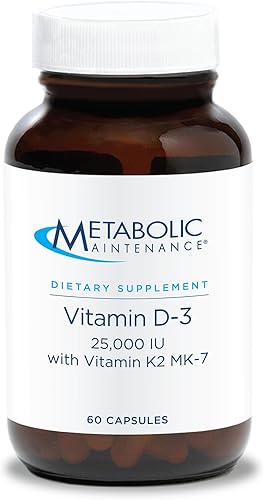Metabolic Maintenance Vitamina D-3 25000 IU  K2 - Alta potencia D3 con vitamina K - Hueso inmune estado de ánimo  suplemento de apoyo cardiovascular