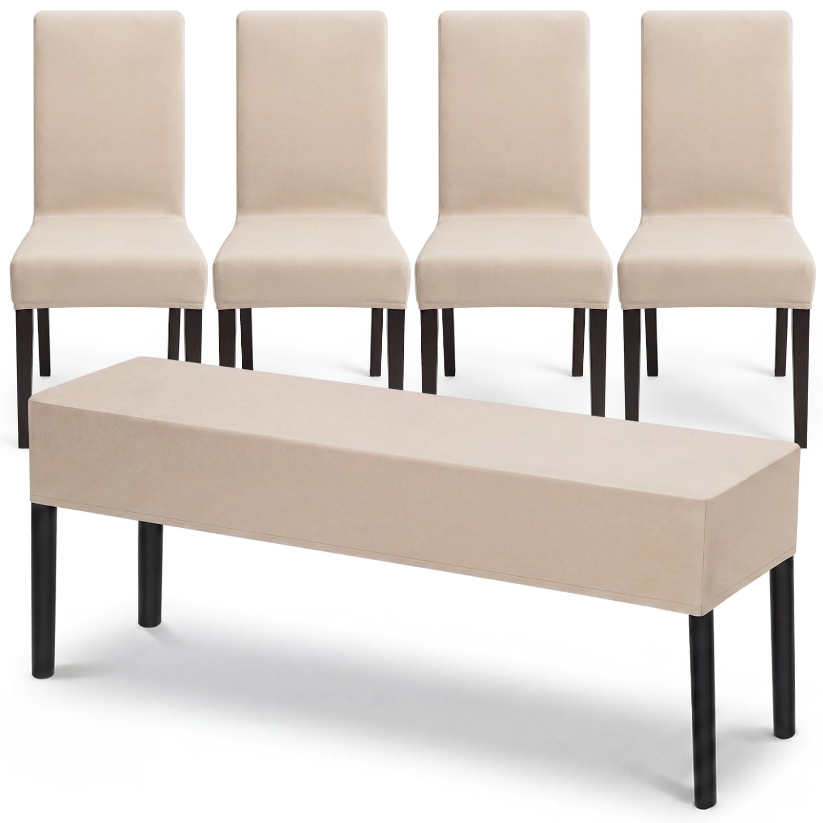 Photo 1 of **SYLE LOOKS DIFFERENT IN PERSON**** Moukeren 5 Pcs Stretch Dining Chair Covers Bench Cover Removable Washable Slipcovers Parsons Chair Slipcover Seat Protector for Dining Room Hotel Ceremony Restaurant Wedding Party (Khaki)