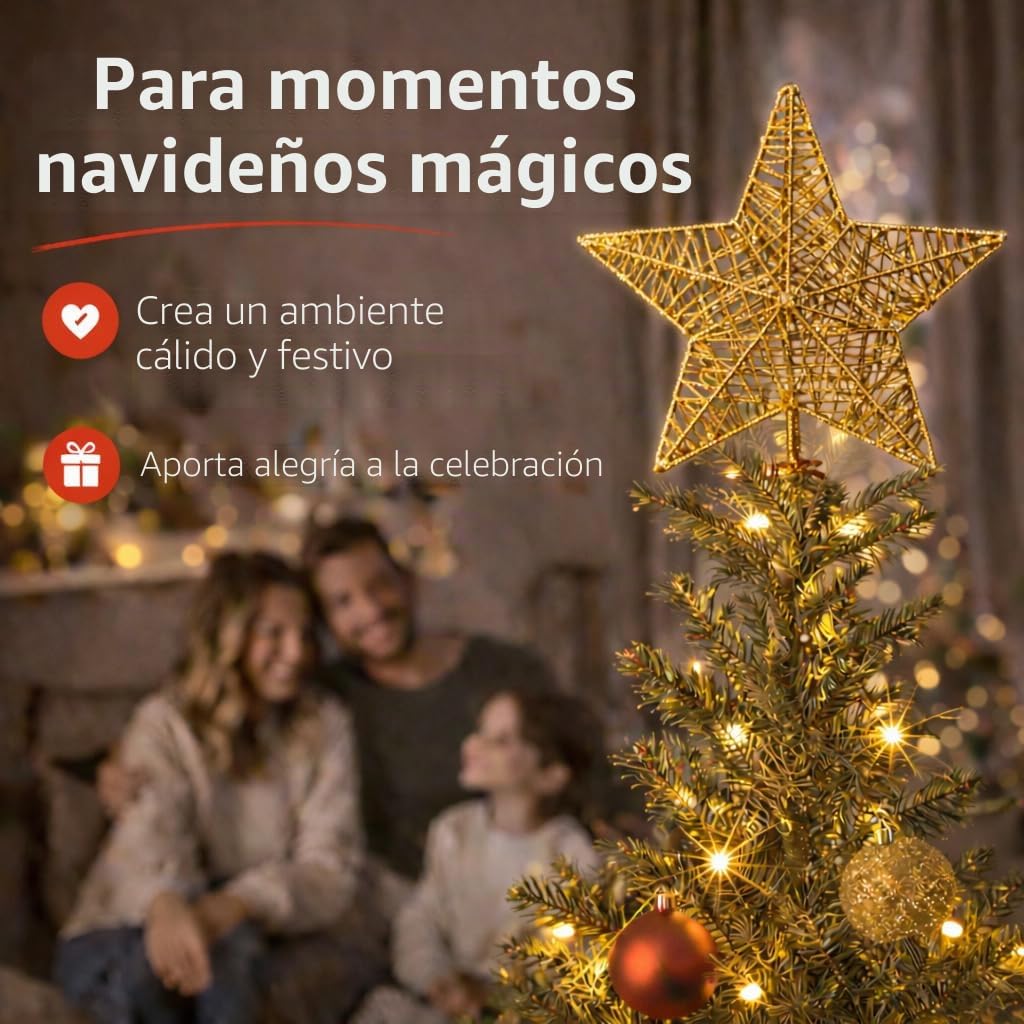 Estrella Dorado en la Copa del árbol - Accesorio de la Copa del árbol de Navidad para el Abeto, la Copa del Abeto del árbol de Navidad