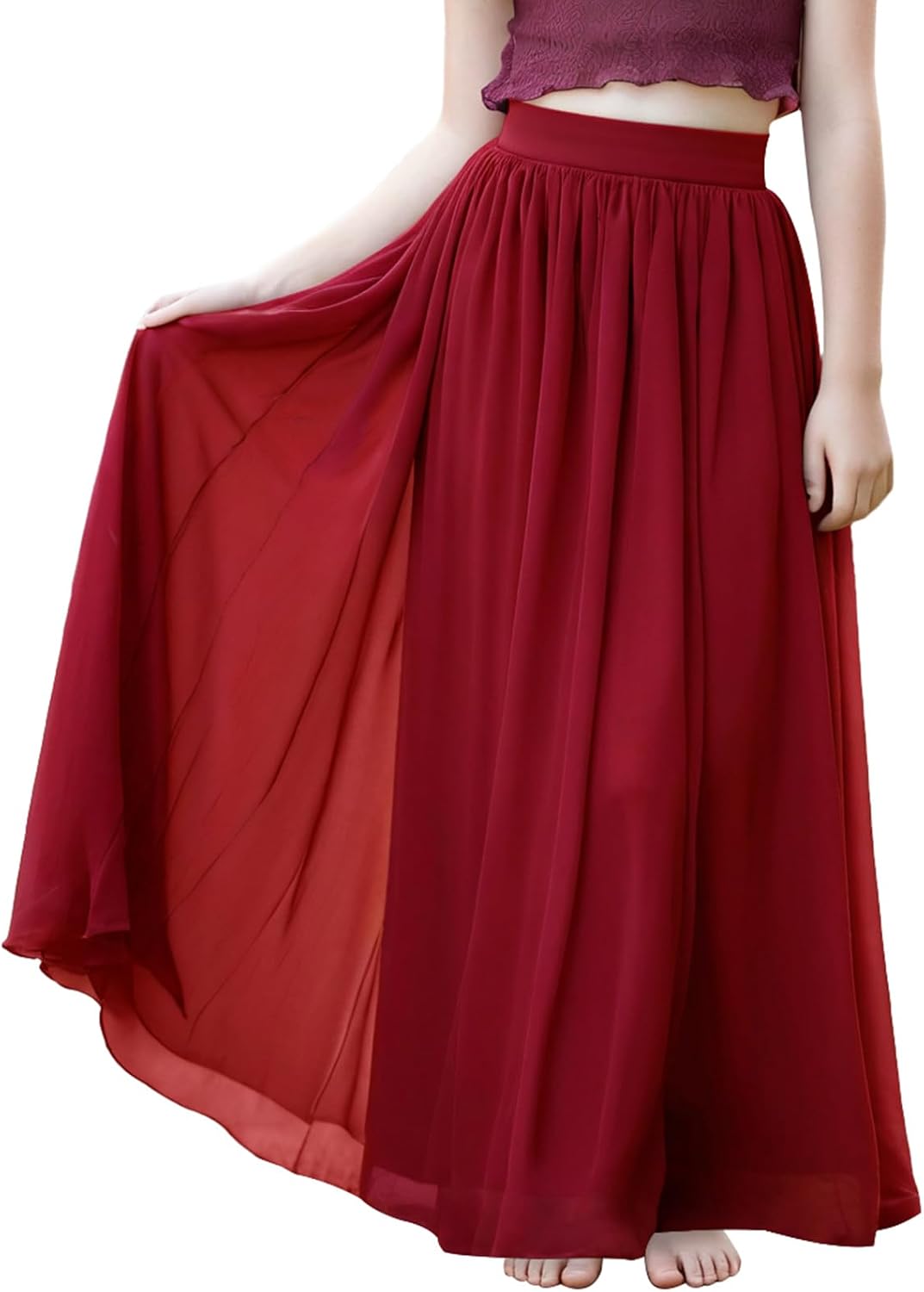 Noomlfish Kids Chiffon Pleated Long Skirts Boho Maxi Party Flower Girl Dress (5-12 Years)