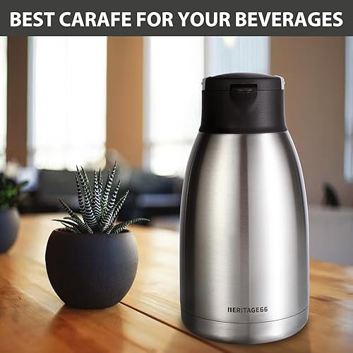 Miniatura 9 de Heritage66 2L Thermal Coffee Carafe with Cleaning Brush – Triple-Wall Vacuum Insulated Stainless Steel Dispenser, 12h Hot / 24h Cold, Wide-Mouth