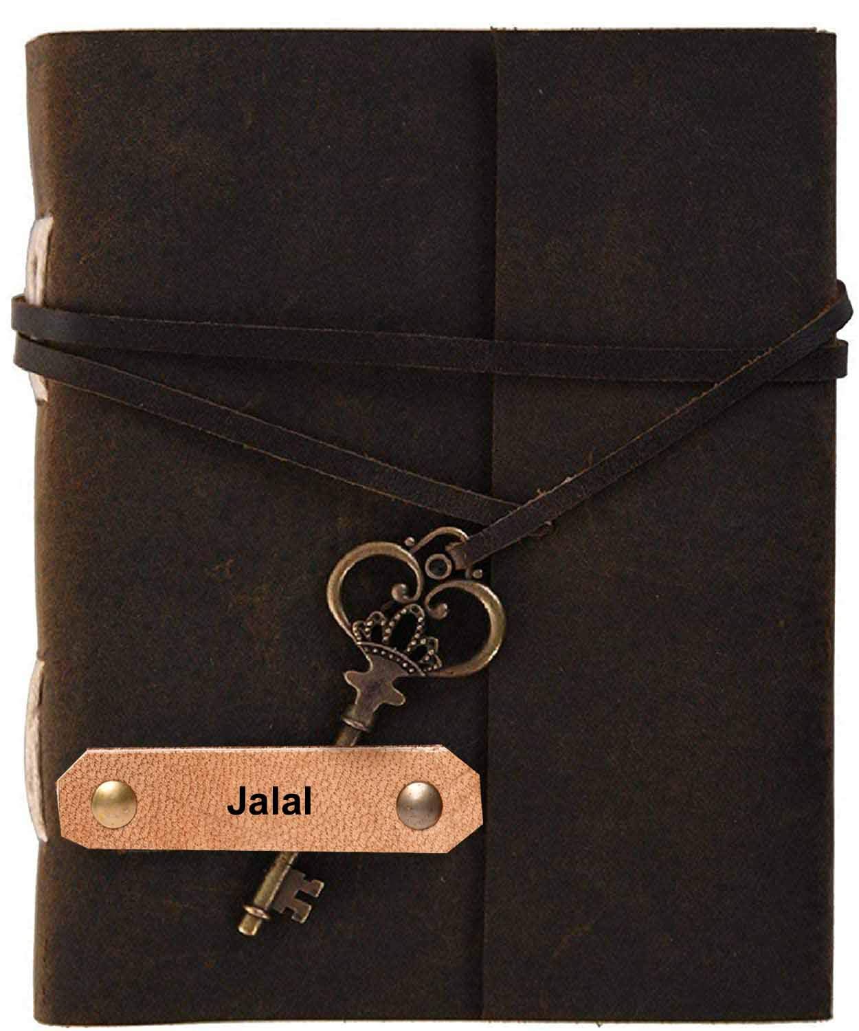 DI-KRAFT Handcrafted Leather On Cover A5 180 GSM White Paper Jalal Embossed Writing Diary Notebook Journal Planner Unruled Notepad Sketchbook Personal Diaries for Men and Women - Brown, 5x7 Inch