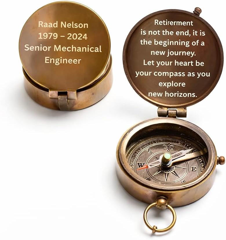 Engraved Brass Compass, 8th 2017-2025, Vintage Style with Chain, Personalized Keepsake