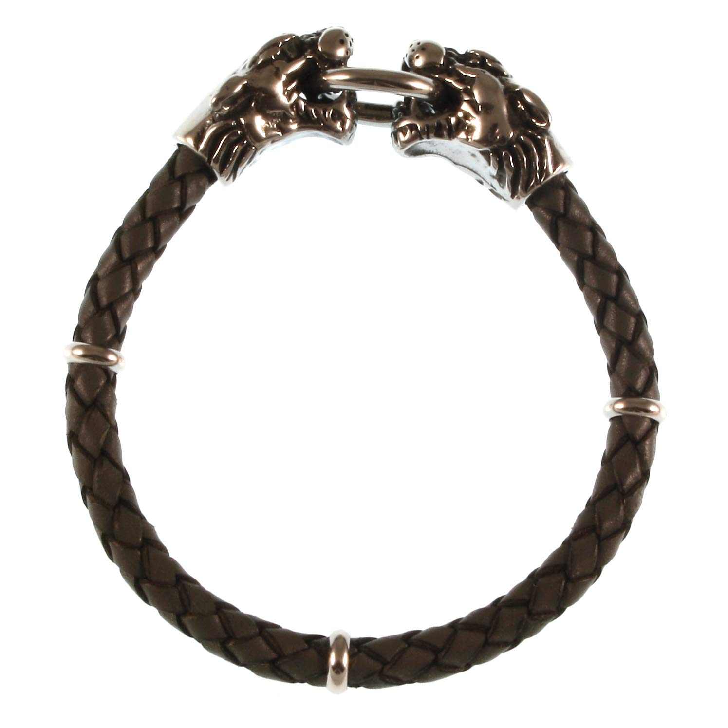 Echt Leder-Armband LÖWE LION Edelstahl F Graubraun Männer Herren
