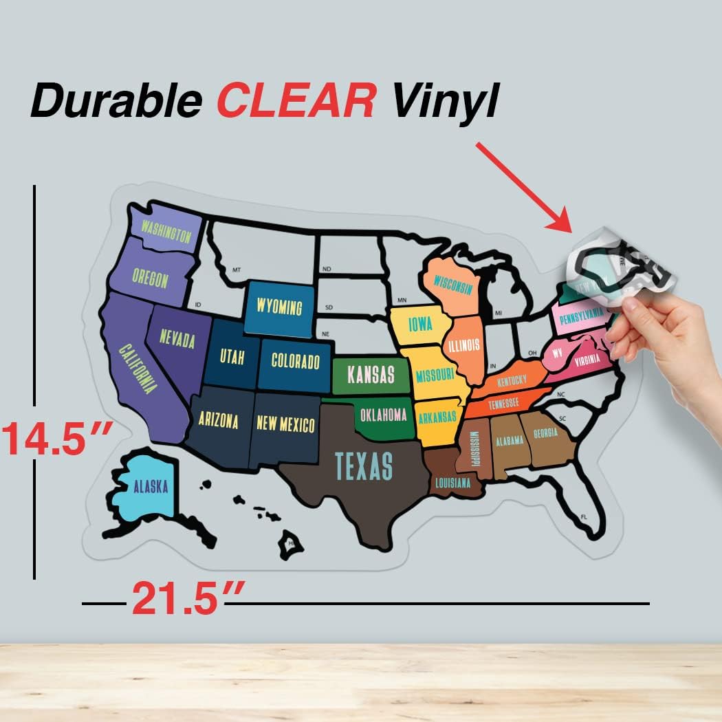 [Extra Large] RV State Sticker Travel Map - 14.5" x 21.5" - USA States Visited Decal - United States Adhesive Road Trip Stickers - Trailer Supplies & Accessories - Exterior or Interior Motorhome
