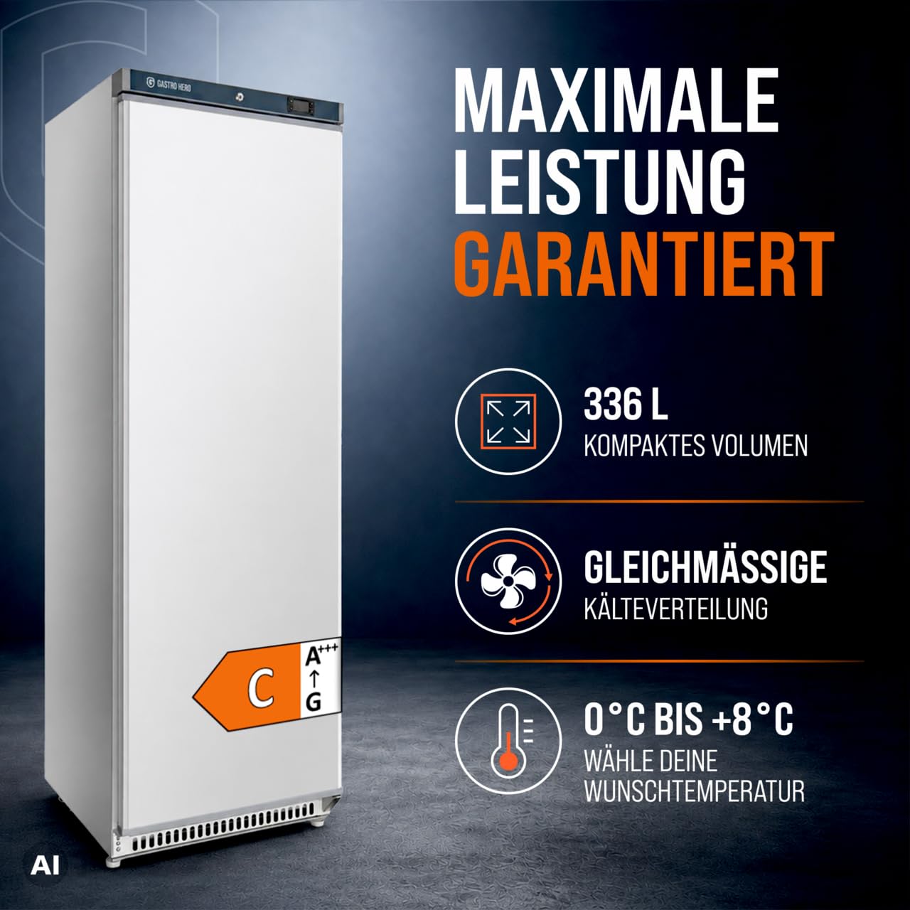 GastroHero Lagerkühlschrank 336 L, 5 Böden, Weiß LKSE400