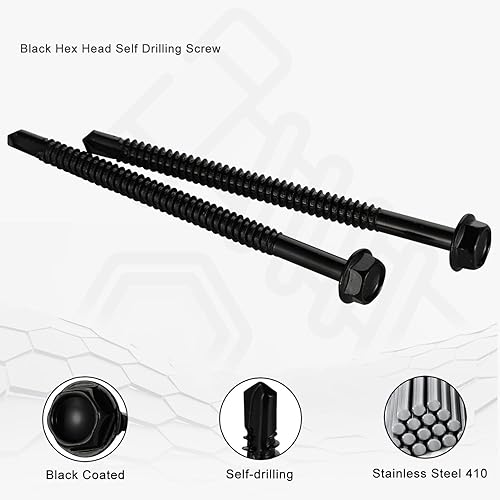 Miniatura 10 de Tornillos autorroscantes con cabeza hexagonal de 34 pulgadas, tornillos Tek de chapa autoperforantes, óxido negro de acero inoxidable 410, 100