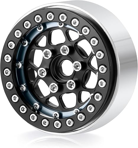 Miniatura 6 de Llantas Beadlock de 1.9 pulgadas, 4 unidades, juego de llantas de metal para 110 Axial Scx10 TRX-4 D90 CC01 90034 RC Crawler Car (negro y titanio)