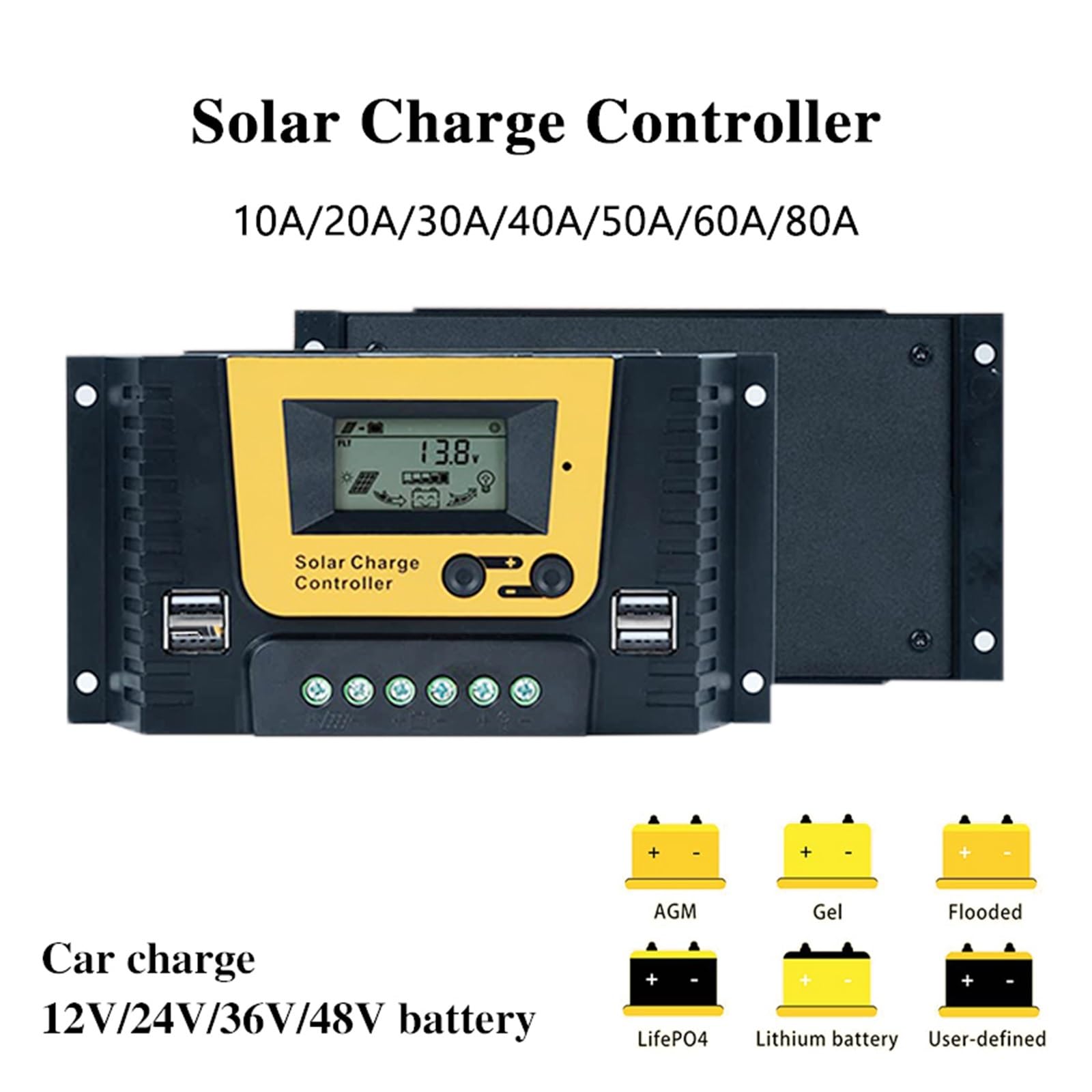 Kontroler Ładowania Słonecznego 12v 24v 48v 10A 50A 80A Słoneczny Regulator Baterii Panelu Podwójny Wyświetlacz LCD USB 5V łAtwy W ObsłUdze(80A)