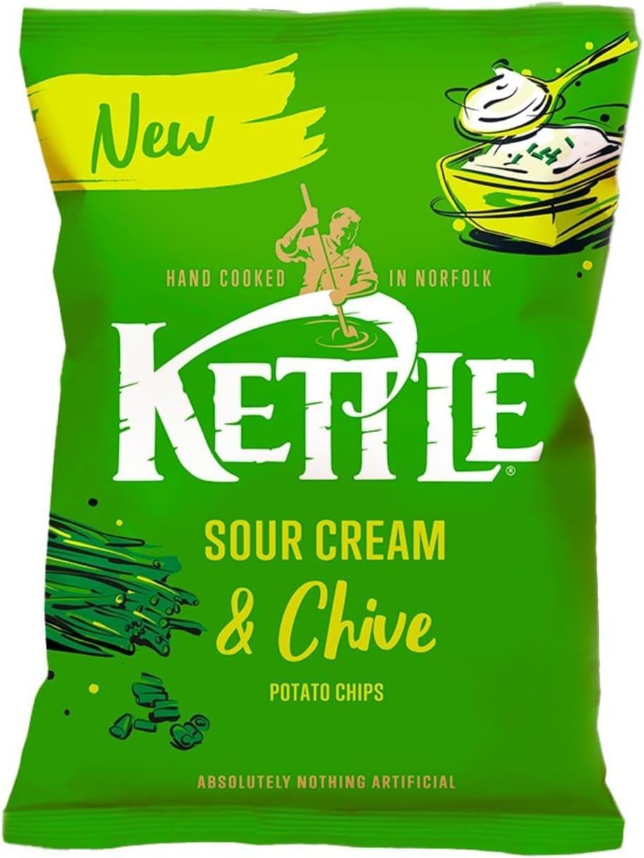 Kettle Sour Cream & Chive Sharing Crisps 130g(2 Pack) | Premium product | Suitable for Vegetarians | Hand Cooked | Gluten-Free