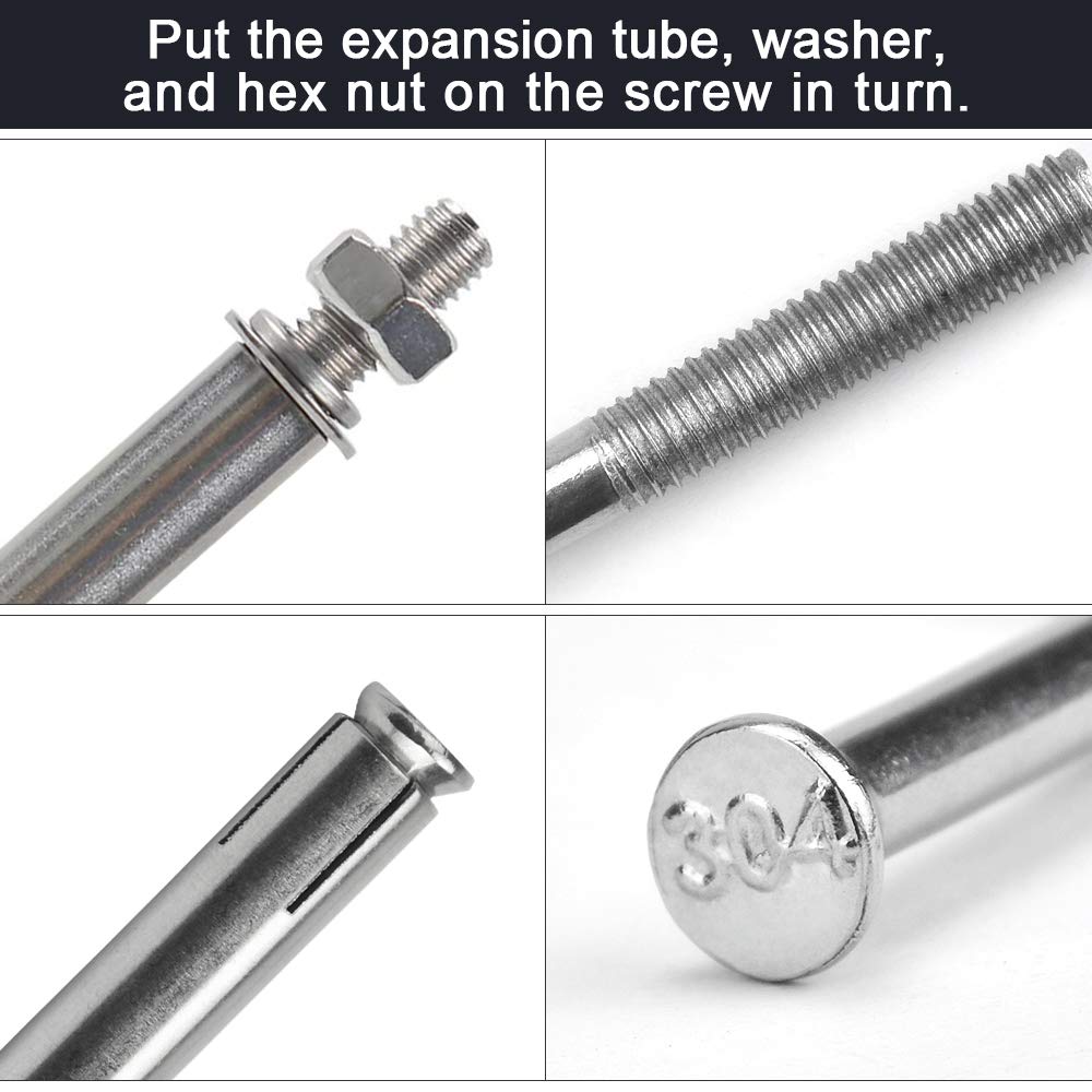 10 Pezzi Bulloni di Espansione M6 * 60 MM Viti di Espansione 304 Acciaio Inossidabile Bulloni di Ancoraggio per Fissaggio Bulloni Esagonale Manicotto Tasselli per Fissaggi Pesanti