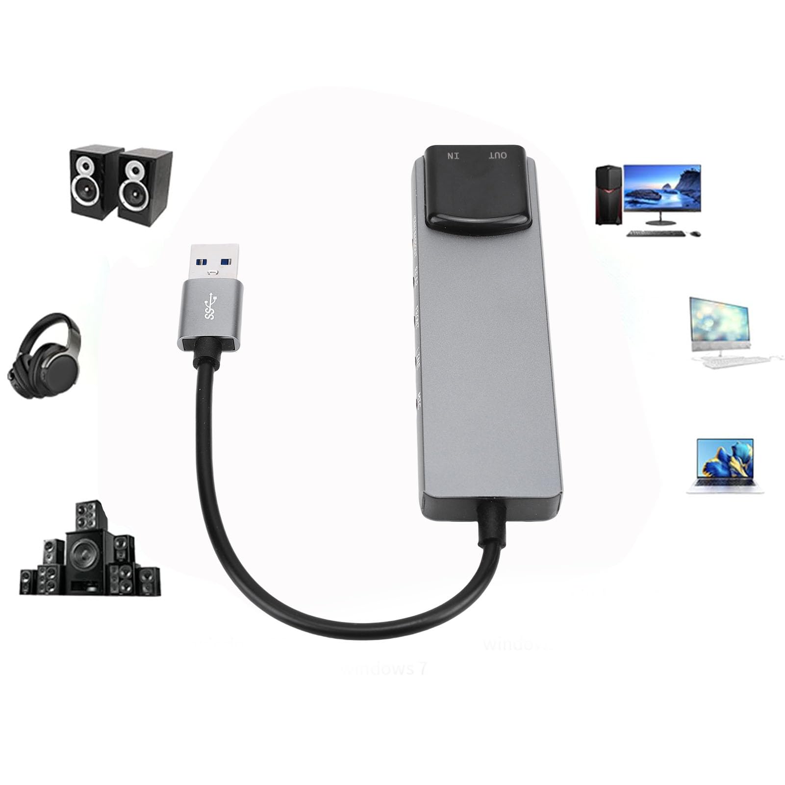 CCYLEZ 7.1 USB Surround-geluidskaart voor Pc, Externe USB-geluidskaart