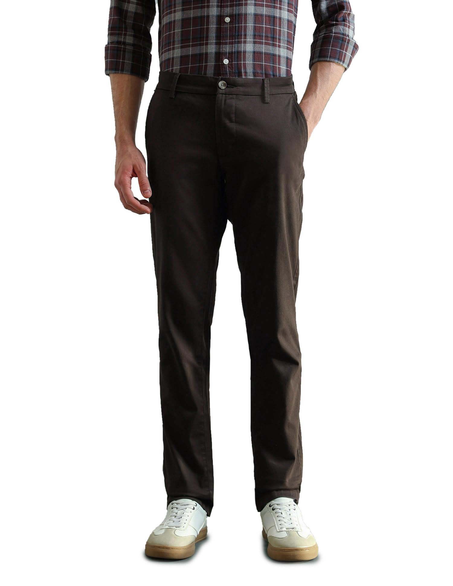 arrow sports Arrow Sport Men Slim fit Cotton SolidMid Rise waistTrousers-picture-18