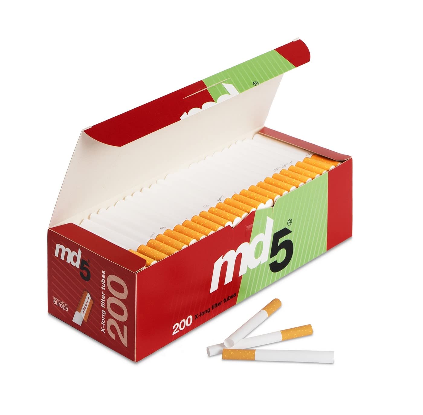 50 cajitas de tubos con filtro para rellenar MD5 200 FILTRO LARGO. Tubos vacíos con filtro largo para entubar. 10000 tubos para cigarrillos.