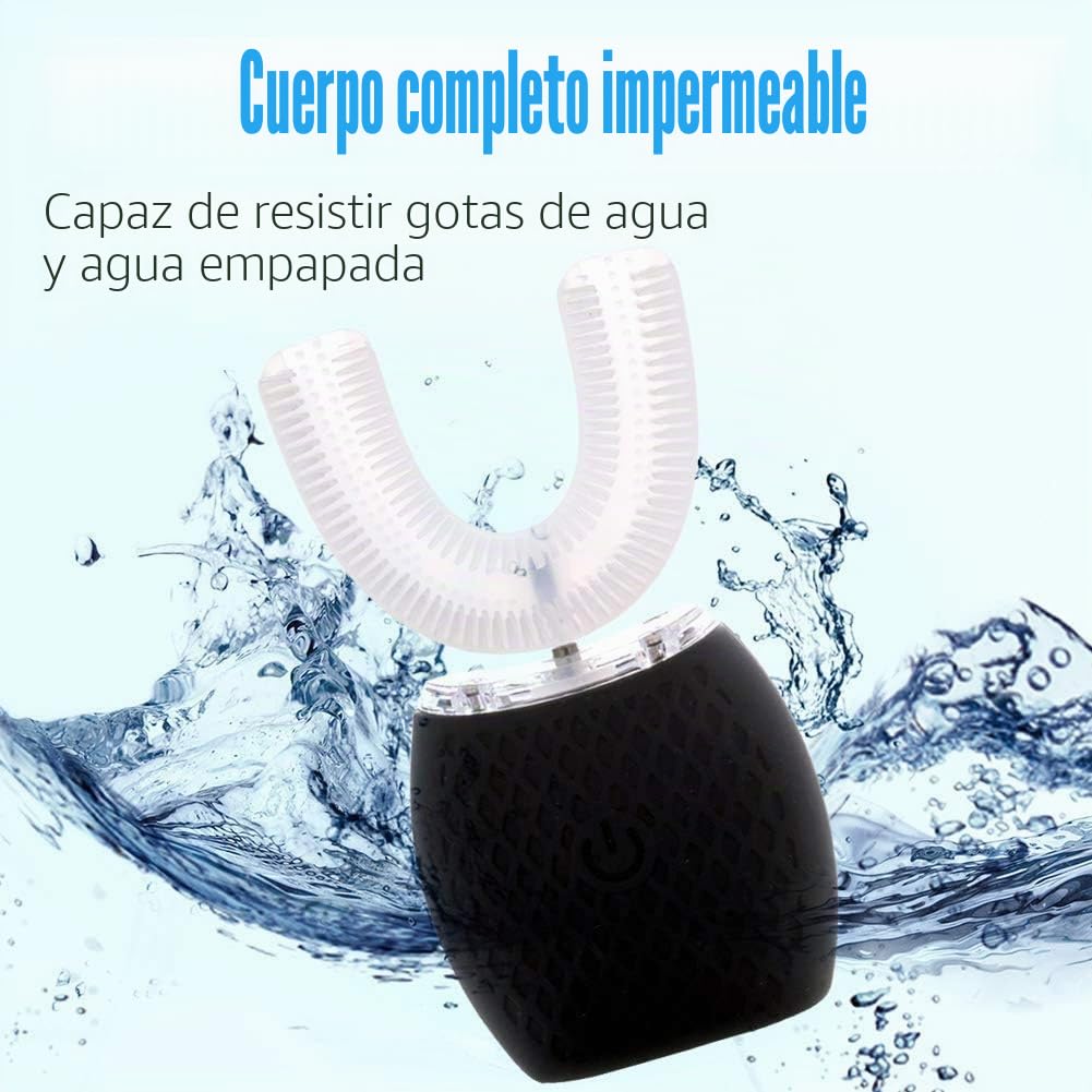 Cepillo de Dientes Ultrasónico Automático, Cepillo de Dientes Eléctrico con Limpieza 360°, Diseño en Forma de U, 4 Modos, Cepillo Blanqueador con Temporizador, para Adultos (Negro)