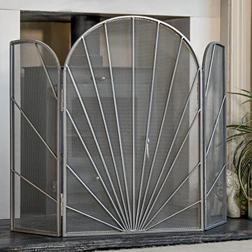Black Country Metal Works Silver 'Art Deco' Three Fold Fireguard