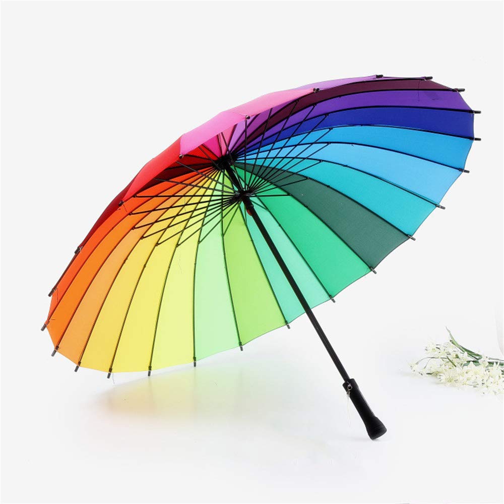 zxz24k Rib Rainbow Umbrella, Sturdy Metal Frame Durable Waterproof Cloth Fabric Non-slip Handle Minimalist One-touch Opened, for Trip Outdoor Golf
