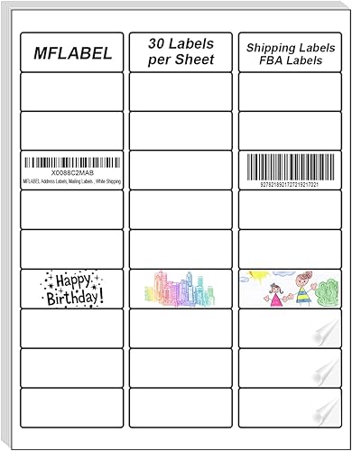 MFLABEL Etiquetas de dirección, etiquetas de correo de 1 x 2-58 pulgadas, etiquetas de envío blancas de 30 unidades para impresora de inyección de