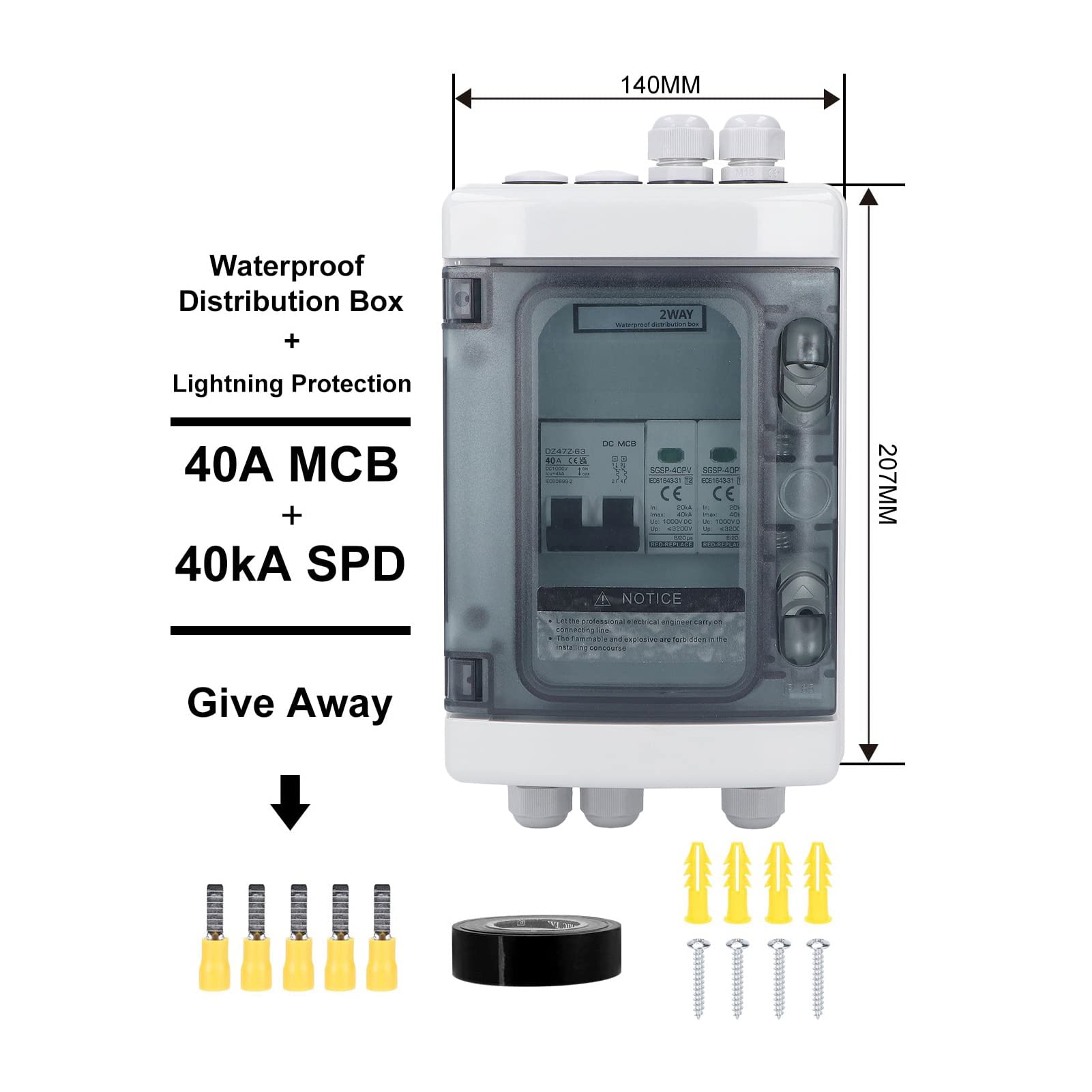 IP65 DC-Photovoltaik-Solar-Trennschalter mit Blitzschutz, DC-Miniatur-Leistungsschalter, 1000 V 40 A Solar-Trennschalter für Solarpanel für Combiner-Box.