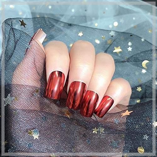 Mirror False Nails Full Cover Point Metallic Acrylic Nail Tips 24pcs/box Art Design Tips 14 Colors Optional Easy for Daily wear (UV14)