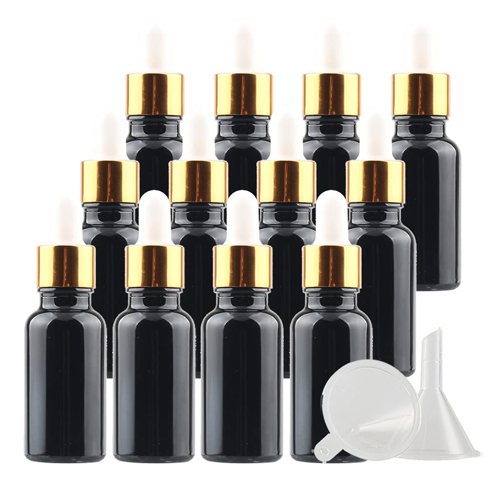 24 Pieza 20ml Negro Botellas de Cristal con Pipeta, 20 ml Frasco Cuentagotas Cristal con Tapón de Rosca Oro, Botella de Vidrio con Cuentagotas para Aceite Esencial Aromaterapia