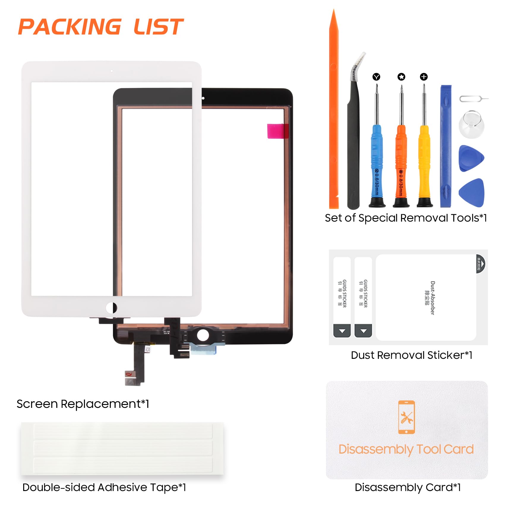 Schermo touch screen per iPad Air 2 di ricambio per iPad Air 2 generazione A1566 A1567 9,7 pollici Digitalizzatore Vetro Pannello con Riparazione Senza Display LCD (Bianco)