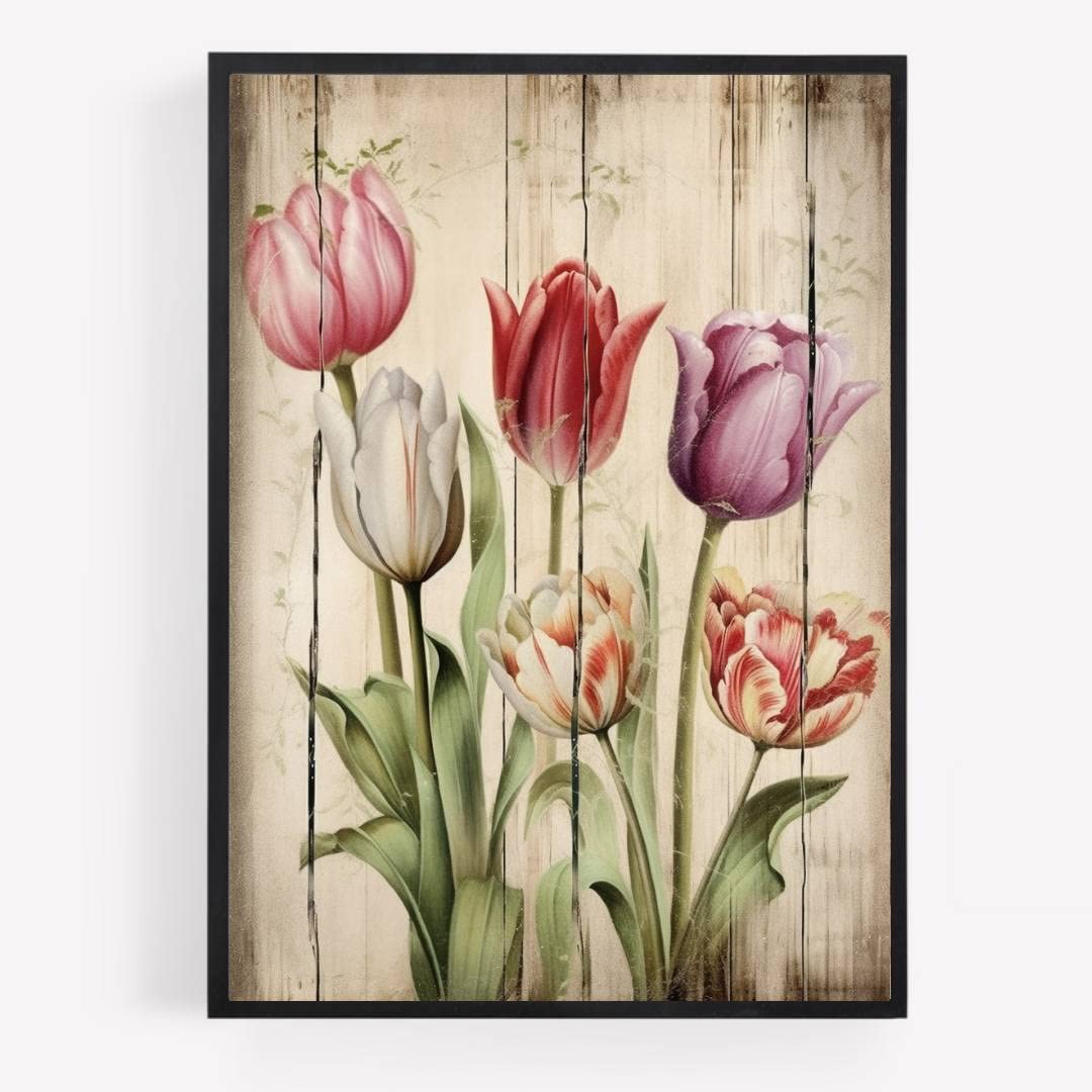 Gfc Black White Tulip Flowers Print Picture Poster A4 Unframed Mason Jar Pink Purple Yellow Shabby Chic Country Vase Wall Art Home Decor Decorating