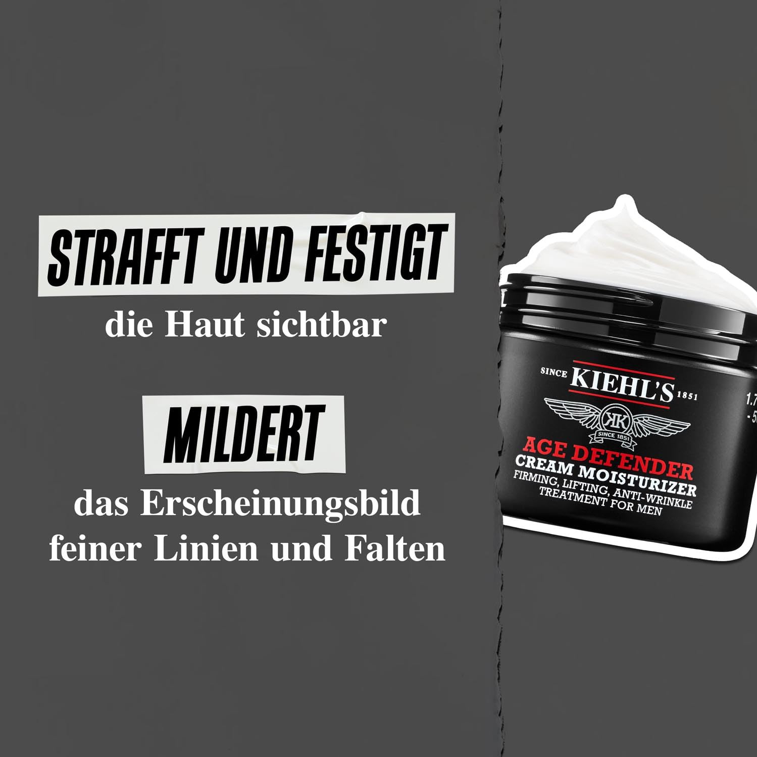 KIEHL'S Age Defender Cream Moisturizer, straffende Anti-Falten-Creme für Männer, erfrischt und belebt die Haut, wirkungsstarke Anti-Aging-Pflege, sanft exfolierende Gesichtspflege, Lotion