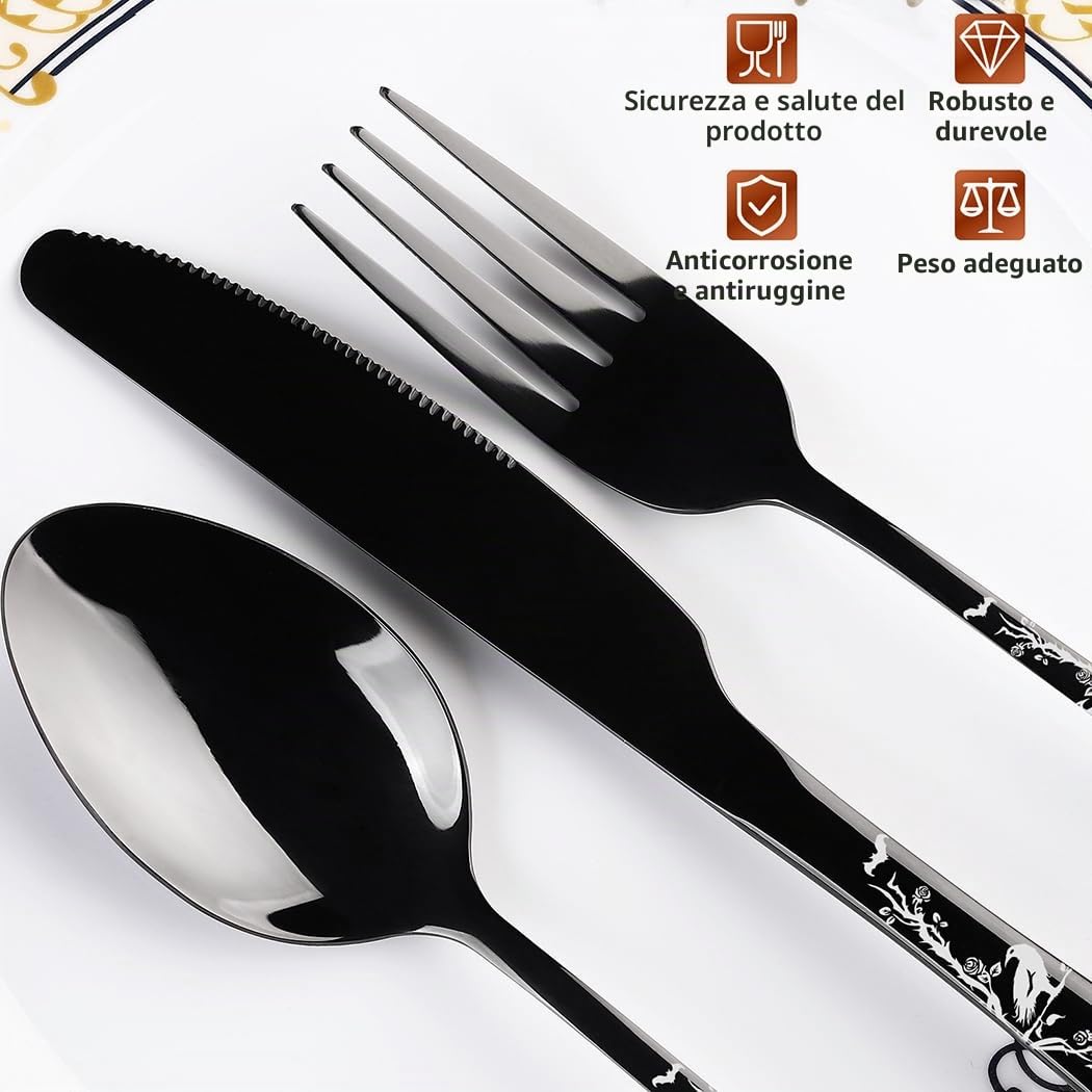 XIAOYU Set Posate 20 Pezzi Acciaio Inox Gotico Design Unico Halloween Teschio/Corvo/Fiore/Pipistrello