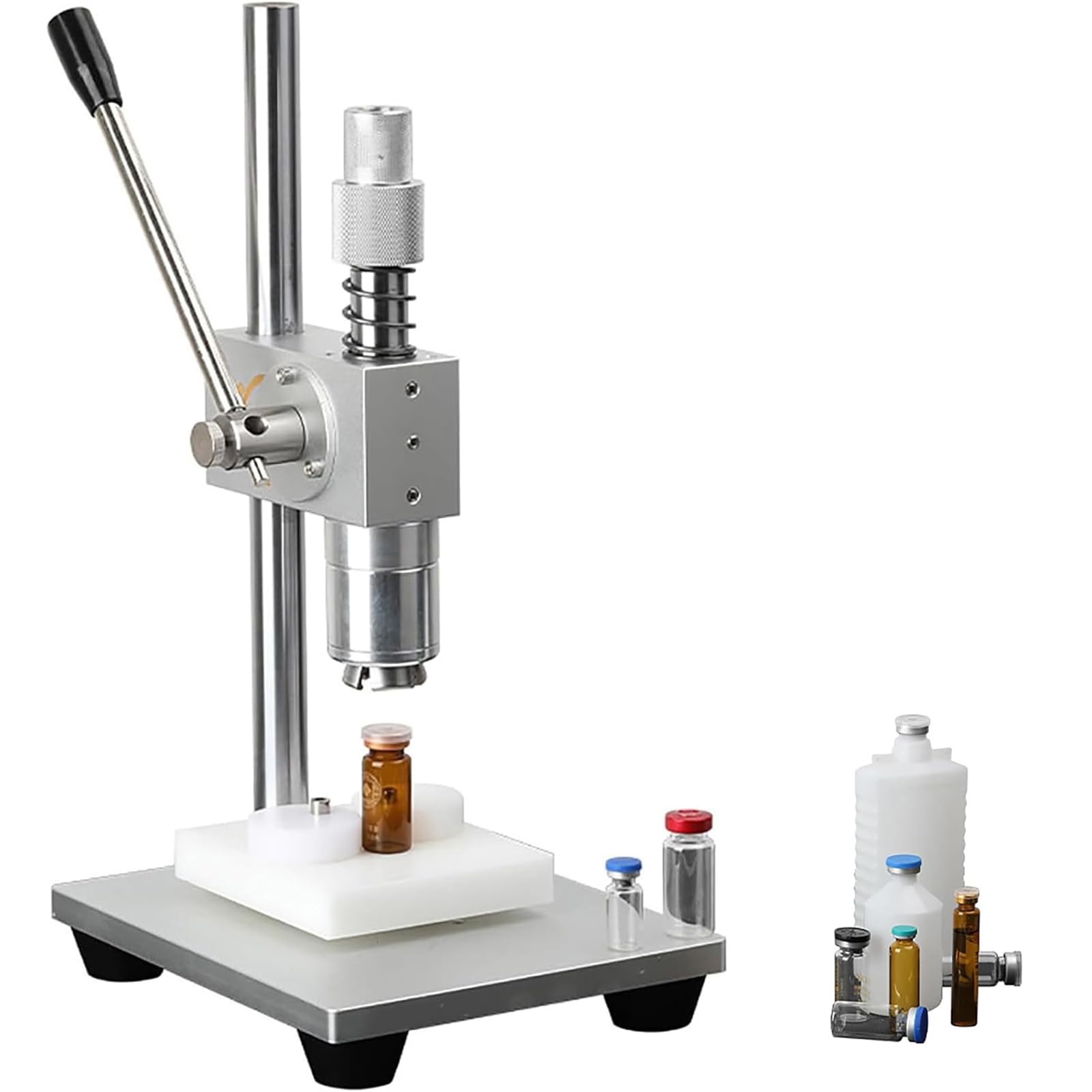 Máquina de sellado manual de viales para prensadora de tapas de aluminio y plástico de 13/20 mm, con altura y tensión ajustables para uso en laboratorio
