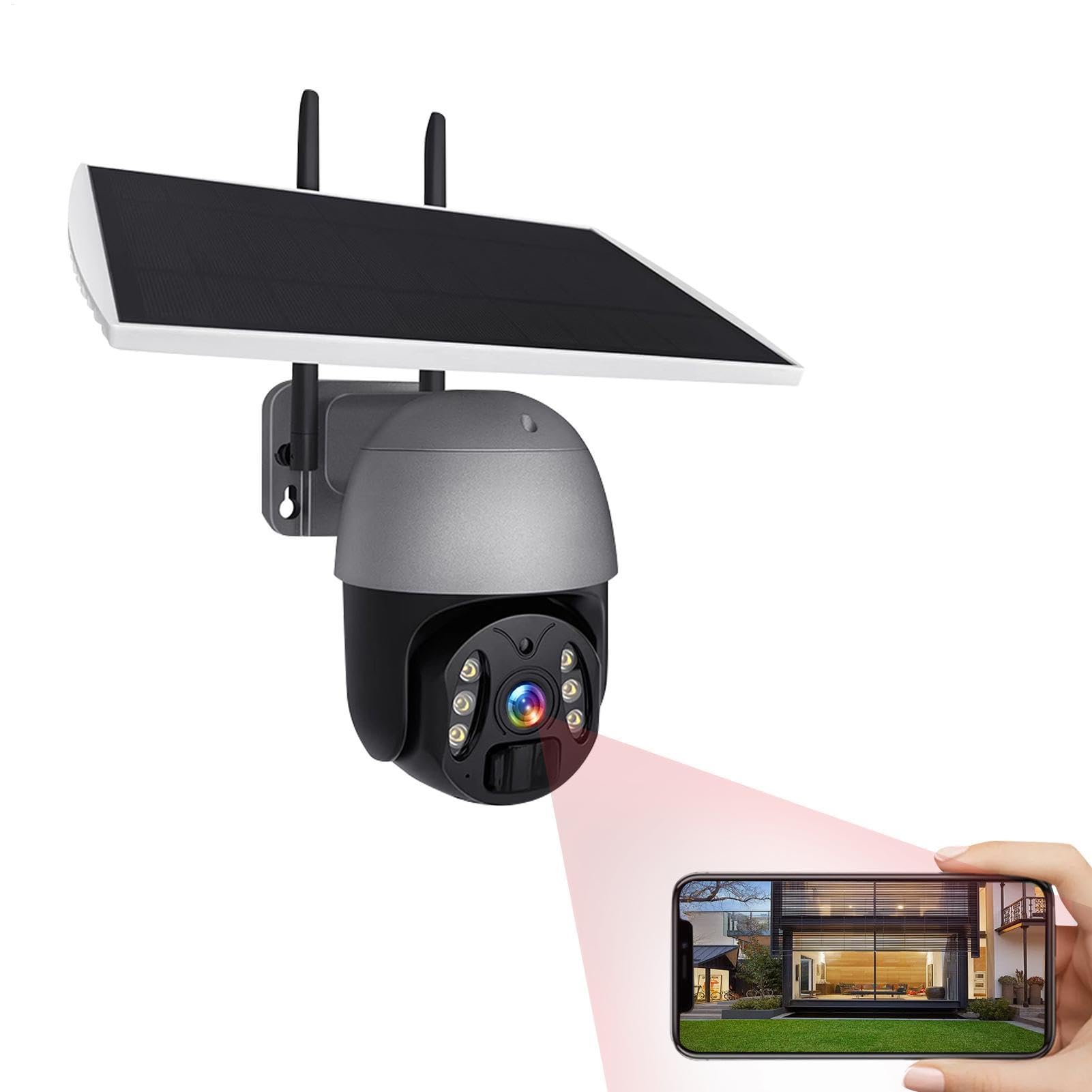 Cámara WiFi Wireless Wireless, Solar WiFi Camera Sensor 1080p HD Night View | Night Vision Voice PIR Alarm Alarm Monitor para video de varias personas