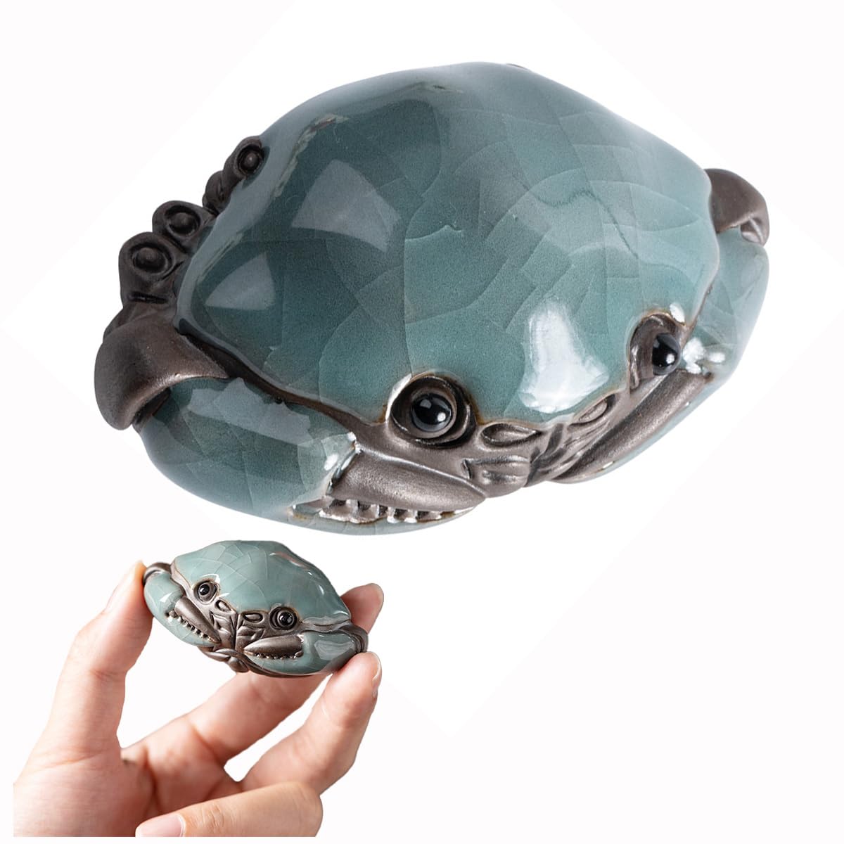 Miyxsin Handmade Ceramic Tea Pet，Artistic Crab Tea Pet，Chinese Kungfu Tea Pet Gift for Tea Lover Friends, Tea Ceremony Collection Desktop Ornament for Chritmas Party Gifts