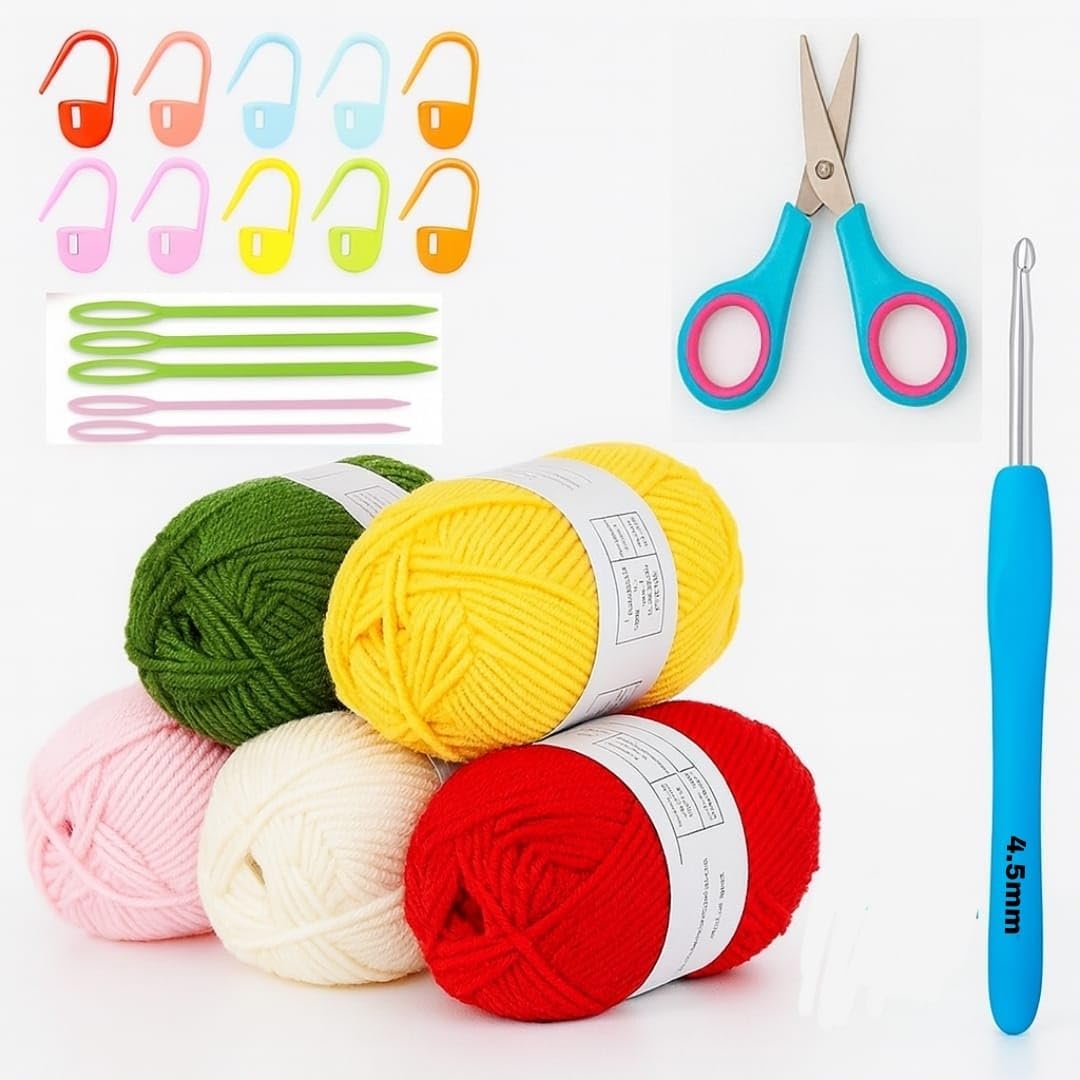 TRIBHAVI Crochet Set,Crochet Starter Kit with Yarn, 4.5mm Crochet Hook, Scissors, Stitch Markers & Needles – Complete Beginner Knitting & Crochet Supplies Set for Adults and Kids (Crochet Set-01A)-image-32