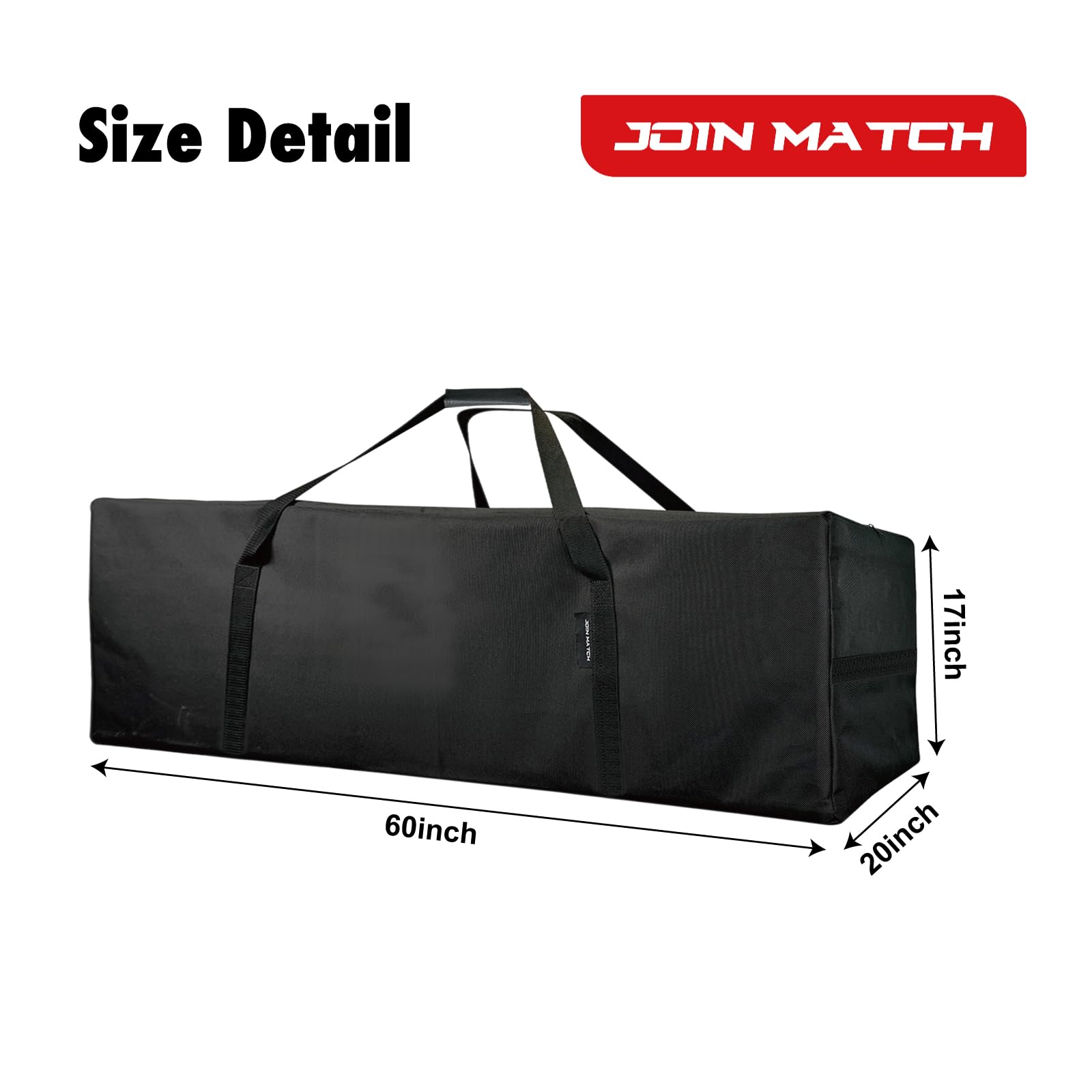 Grande borsone da viaggio, borsa sportiva grande con cerniera, robusta e resistente all'acqua, realizzata in resistente tessuto Oxford 600D per campeggio ed escursionismo., nero, 60inch